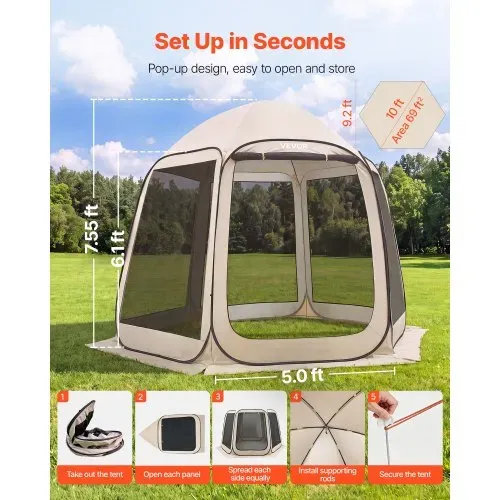 VEVOR Pop up Zelt, 3304,8×280,4 cm, Campingzelt für 4–8 Personen, Partyzelt inklusive Tragetasche, Seitenwänden aus Netz und Heringen, für Garten, Terrasse und Outdoor-Aktivitäten, Beige VEVOR Pop up Zelt, 3304,8×280,4 cm, Campingzelt für 4–8 Personen, Partyzelt inklusive Tragetasche, Seitenwänden aus Netz und Heringen, für Garten, Terrasse und Outdoor-Aktivitäten, Beige