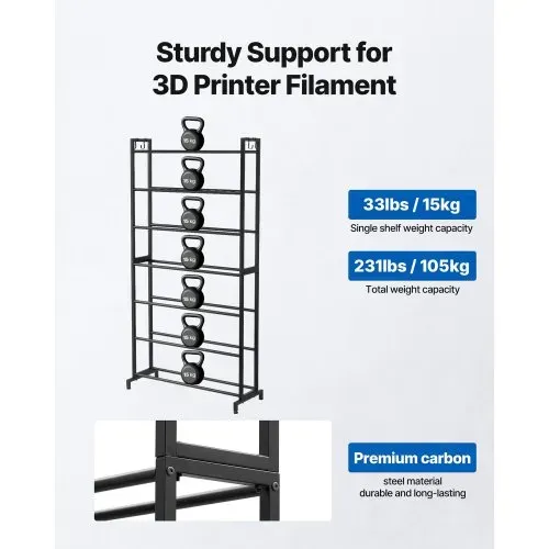 VEVOR Filament Lagerregal für 3D-Drucker, 7 Ebenen, Filamentspulenhalter, 840 x 320 x 1650 mm, Tragkraft 54,4 kg pro Ebene, 3D-Druckerzubehör für 3D-Druckstudio, Werkstatt, Schwarz VEVOR Filament Lagerregal für 3D-Drucker, 7 Ebenen, Filamentspulenhalter, 840 x 320 x 1650 mm, Tragkraft 54,4 kg pro Ebene, 3D-Druckerzubehör für 3D-Druckstudio, Werkstatt, Schwarz