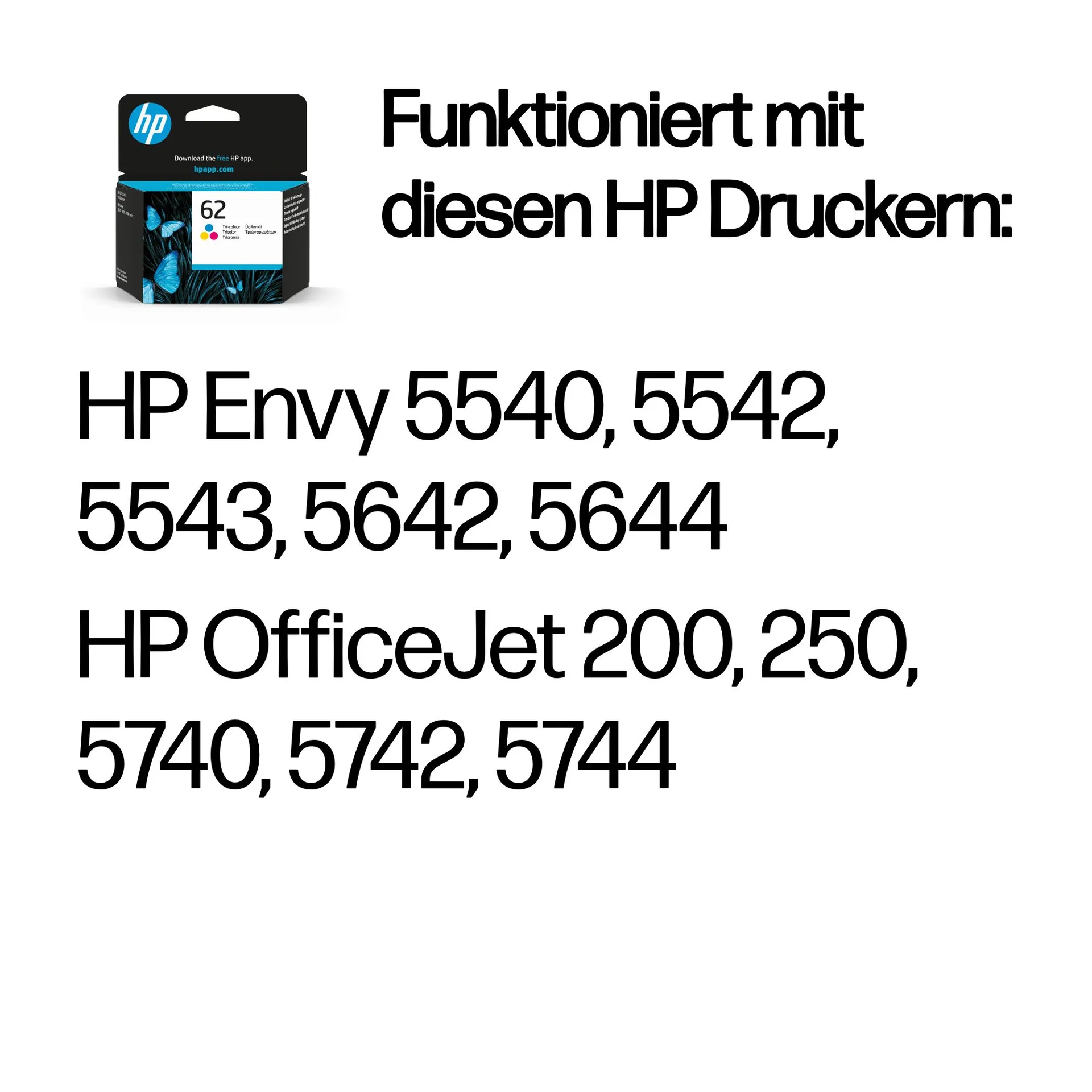 HP 62 Cyan/Magenta/Gelb Original Tintenpatrone – Bild 2