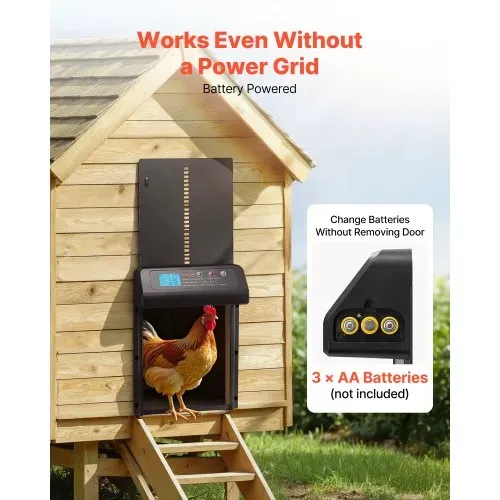 VEVOR Automatische Hühnerklappe, Hühnerstalltür mit Timer, manueller Einstellung & Einklemmschutz, Elektrischer Hühnerauslauf-Toröffner mit wasserdichter Versiegelung, Schwarz, 350x250x73 mm – Bild 4