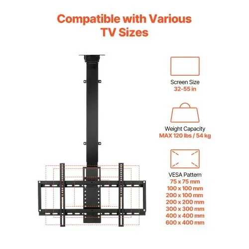 VEVOR Motorisierte TV Wandhalterung Halterung für 813 bis 1397 mm Fernseher, elektrischer Verstellbarer herunterklappbarer Ständer mit max. VESA 60 x 40 cm, passend für Fernseher bis zu 54 kg – Bild 2