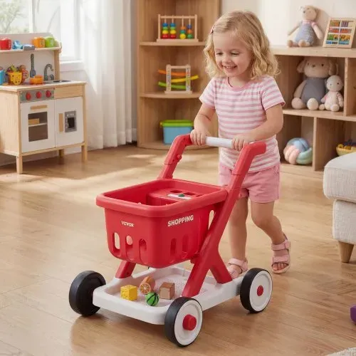 VEVOR Einkaufswagen für Kinder, Einkaufswagen Supermarkt Spielzeug mit Spiel-Lebensmittel Zubehör & Rollen, Höheverstellbares PP-Kaufladenzubehör mit Licht Sound Kaufmannsladen Spiele für Kinder ab 2 – Bild 7