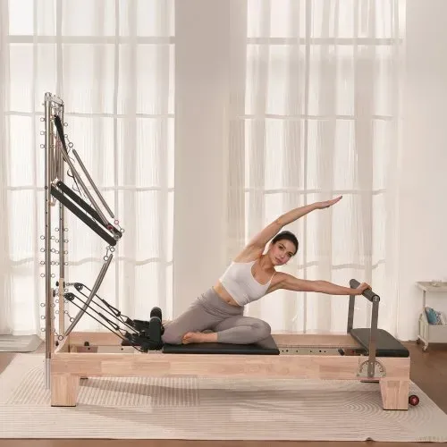VEVOR Pilates Reformer Maschine aus Gummibaumholz für Fitnessstudio, Krafttrainingsgerät mit doppeltem Widerstand, Reformer-Box, Sprungbrett, für Fortgeschrittene & Anfänger, biz zu 181,44 kg – Bild 7