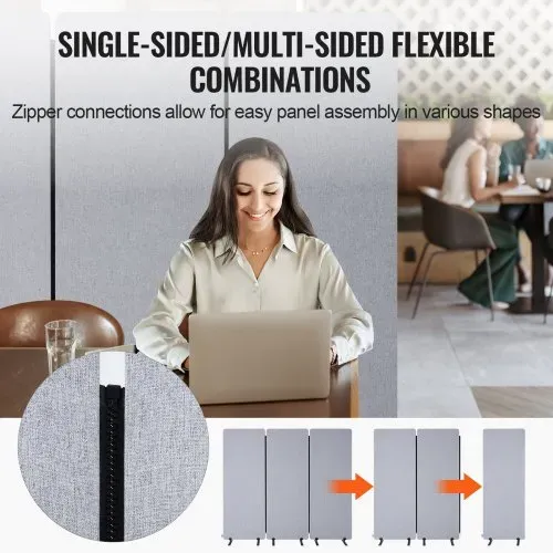 VEVOR Raumteiler 3 Paneele Paravent 1840 x 350 x 1655 mm, faltbarer Sichtschutz & tragbarer Trennwandteiler aus PET-Polyester zur Raumtrennung, für Büro Schlafzimmer Arbeitszimmer, hellgrau – Bild 4