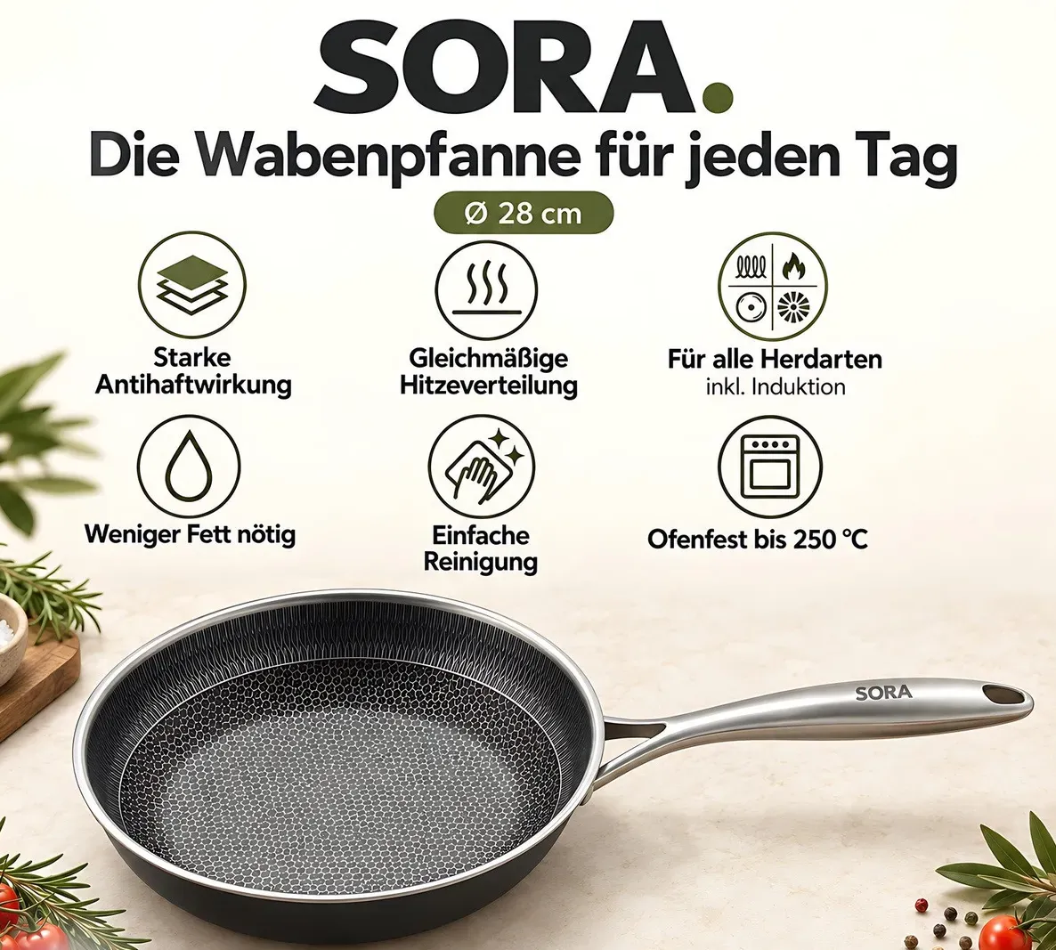 Bratpfanne SORA Waben-Bratpfanne 28cm – Bild 3