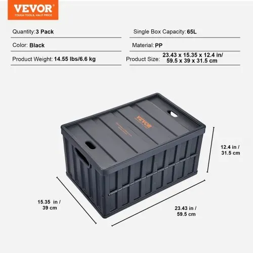 VEVOR 3er-Set 65L Profi Klappbox aus PP Transportbox mit Deckel Faltbarer Aufbewahrungsbox mit Handgriff Stapelbare Kisten Storage Box Faltboxen Stapelboxen für Aufbewahrung & Transport – Bild 6