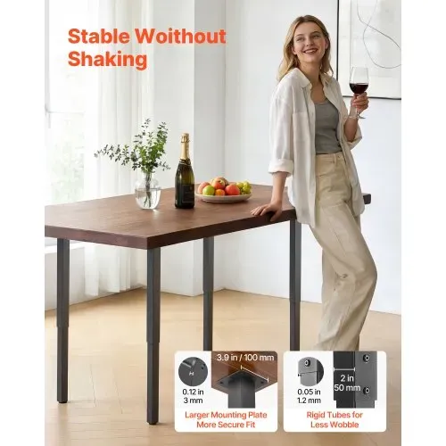 VEVOR Tischbeine 4er-Set, Möbelfüße 60–100cm Höhenverstellbar, Tischfüße Max. 544 kg, Teleskopbein aus Kohlenstoffstahl, für Schreibtische, Couchtische, Esstische, Werkbänke, Quadratisch – Bild 3