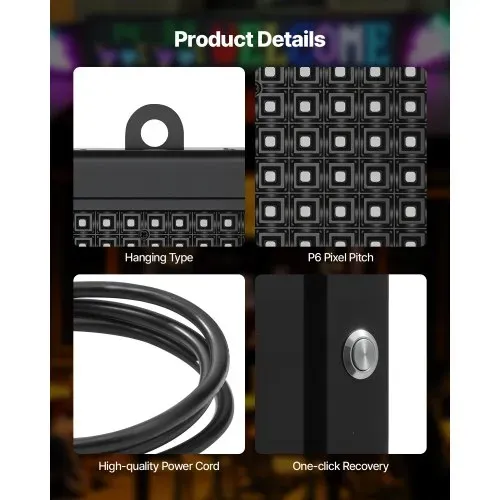 VEVOR programmierbare LED Zeichen P6 Vollfarbe flexibles digitales Scrolling Panel, DIY Anzeigetafel mit benutzerdefiniertem Textmuster und GIF & Bluetooth App Steuerung Laufschrift (990 x 412 mm) – Bild 3