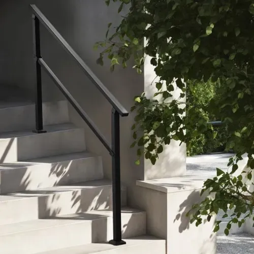 VEVOR Handlauf 138 cm, Treppengeländer-Set für 4–5 Stufen, schwarzes Vierkantrohr mit horizontaler Stange, Stützgeländer aus Karbonstahl für Senioren, Beton- & Decktreppen – Bild 7