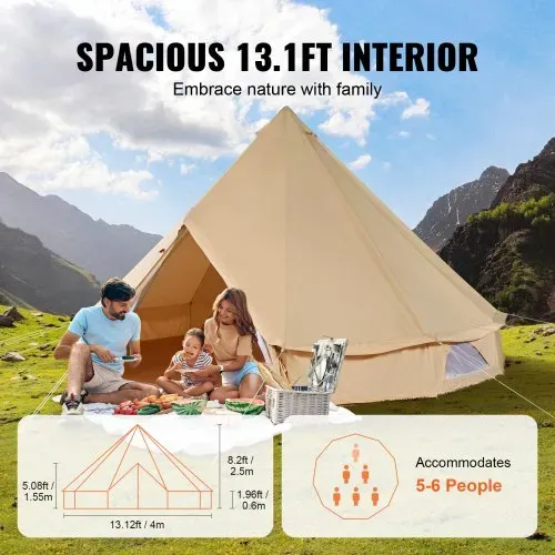 VEVOR Glockenzelt 4 x 2,5 m Jurten Zelt TC-Baumwolle und robusten Eisenstangen mit einer PVC-Bodenplane Campingzelt 6 Personen Familienzelt 8 Fenster Gruppenzelt für Outdoor-Abenteuer – Bild 3