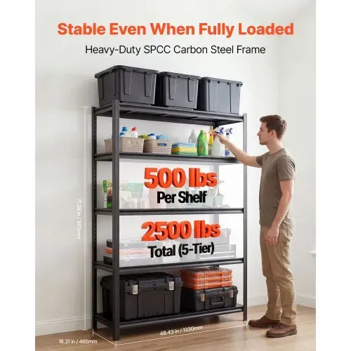 VEVOR Schwerlastregal 1230x465x1813mm, 1134kg Belastbares Lagerregal mit Stahlgestell & 5 Verstellbaren Ablagen, Teilbares Steckregal als Werkbank, Flexibles Metallregal für Keller Garage Werkstatt VEVOR Schwerlastregal 1230x465x1813mm, 1134kg Belastbares Lagerregal mit Stahlgestell & 5 Verstellbaren Ablagen, Teilbares Steckregal als Werkbank, Flexibles Metallregal für Keller Garage Werkstatt