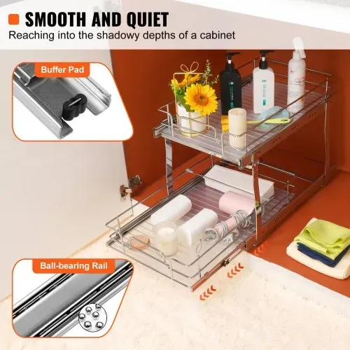 VEVOR Ausziehbares Gewürzregal Doppelkorb Spülschrankregal Küchenschrank, Schiebeschublade Waschbecken Gewürzregal Schrank Organizer Unterschrankregal 385x569x483 mm (Einbaumaße) – Bild 2