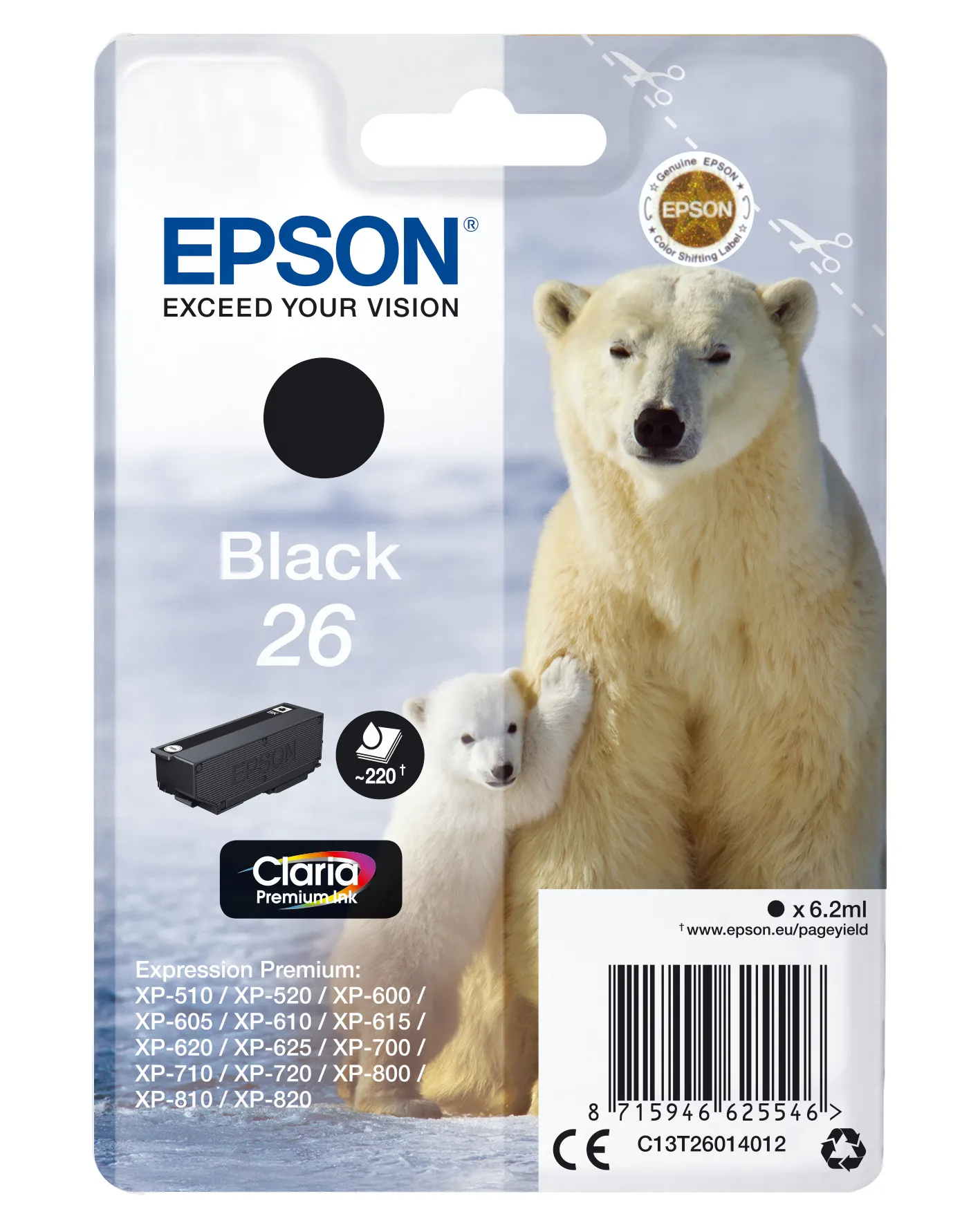 Epson Polar bear Singlepack Black 26 Claria Premium Ink Epson Polar bear Singlepack Black 26 Claria Premium Ink