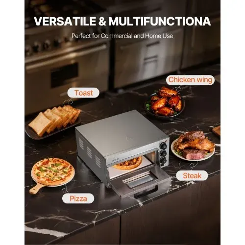 VEVOR Kommerzieller Pizzaofen für die Arbeitsplatte, 14-Zoll-Einzeldeckschicht, elektrischer Pizzaofen aus Edelstahl mit Stein und Griff, Mehrzweck-Pizzamaker für den Innenbereich zum Backen von Brezeln im Restaurant zu Hause – Bild 5