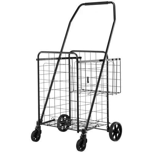 VEVOR Einkaufswagen zusammenklappbarer Einkaufstrolley mit zwei Körben & wasserfester Auskleidung & Rädern, 45,3 kg Tragkraft, 64 +10 L Einkaufsroller für Wäsche Einkaufen Camping Lebensmittel – Bild 10