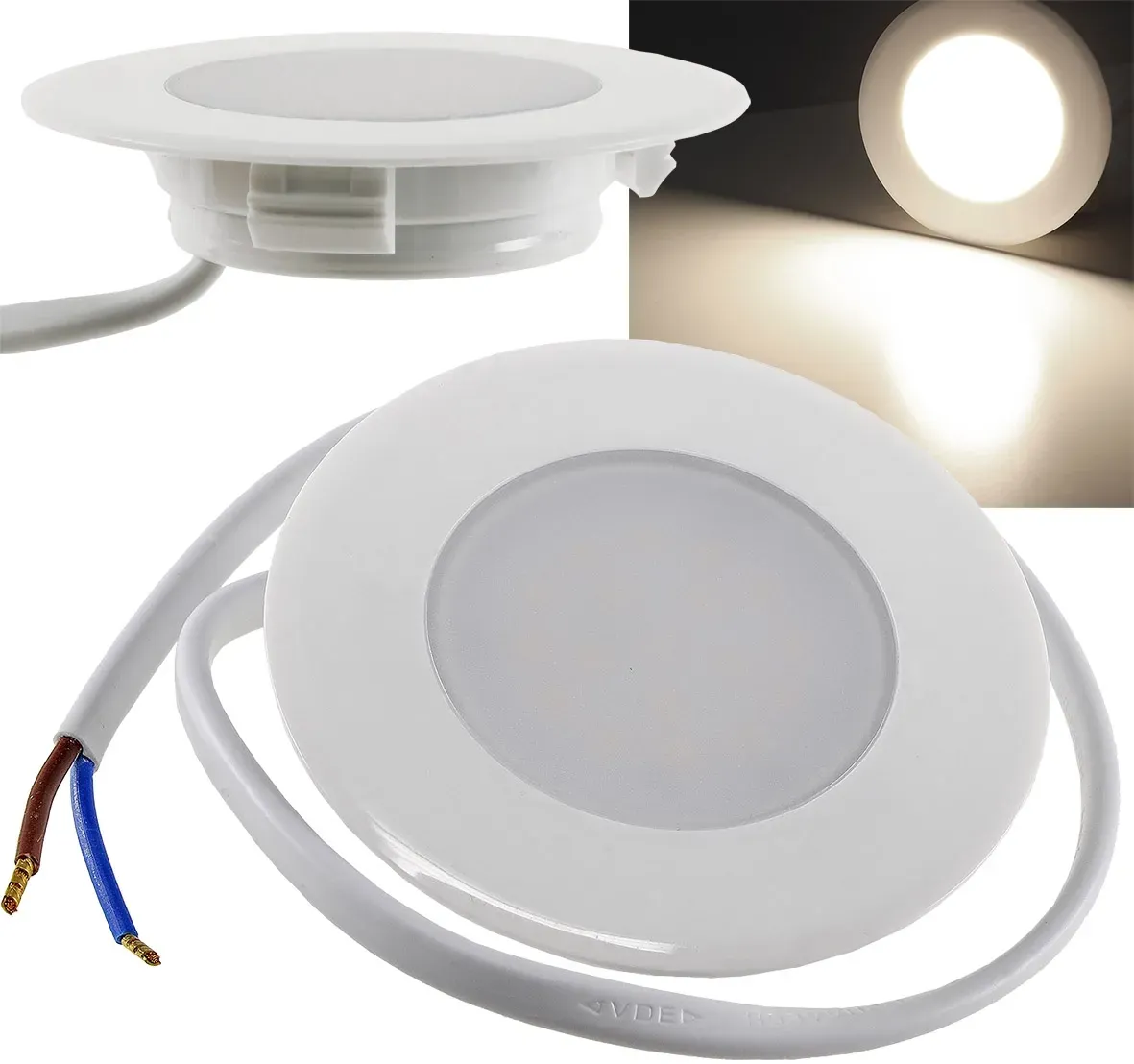 LED-Einbauleuchte “EBL-HV65w”, weiß 2 Watt, 230V, 4200K, 237Lm, neutralweiß LED-Einbauleuchte “EBL-HV65w”, weiß 2 Watt, 230V, 4200K, 237Lm, neutralweiß