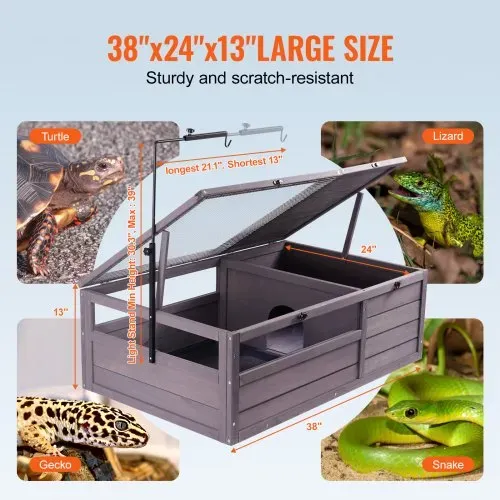 VEVOR Schildkrötenhabitat, Schildkrötenhaus aus Holz für drinnen und draußen, Schildkrötengehege mit verstellbarer Lampenfassung, 2-Zimmer-Reptiliengehege, Kleintierkäfig für Geckos, Eidechsen, Schlangen, 96,5 x 61 x 33 cm – Bild 5