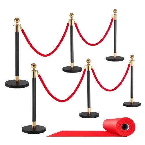 VEVOR Absperrpfosten 6-teilig, Personenleitsystem Set mit Rotem Teppich (10 m) & 4 Roten Samtseilen (1,5 m), Absperrständer mit Nachfüllbarem Sockel für Konzerte Ausstellungen Hotels Kinos (Schwarz) – Bild 8