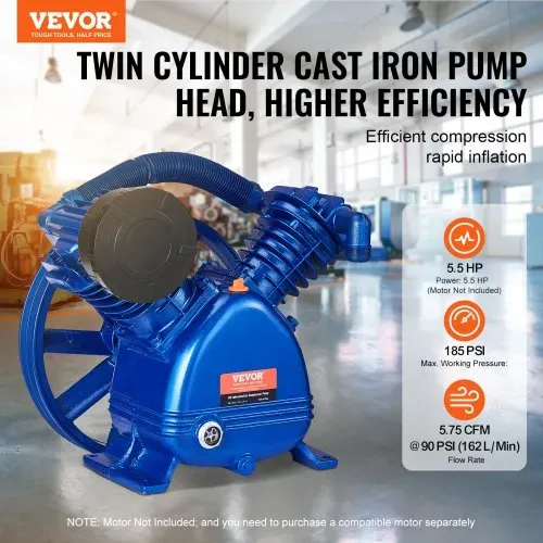 VEVOR Luftkompressor-Pumpenkopf, 5,5 PS, 5,75 CFM bei 90 PSI, ölgeschmierter Luftkompressor-Kolbenpumpenkopf mit zwei Zylindern, zweistufiger V-Typ-Luftkompressor-Pumpenersatz aus Gusseisen mit max. 185 PSI Druck VEVOR Luftkompressor-Pumpenkopf, 5,5 PS, 5,75 CFM bei 90 PSI, ölgeschmierter Luftkompressor-Kolbenpumpenkopf mit zwei Zylindern, zweistufiger V-Typ-Luftkompressor-Pumpenersatz aus Gusseisen mit max. 185 PSI Druck