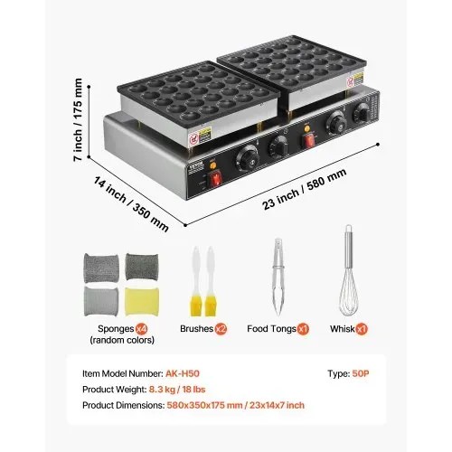 VEVOR 50-tlg. Mini-Pfannkuchen-Maker, Dorayaki-Bäcker aus antihaftbeschichtetem Edelstahl, 1800 W kommerzielle elektrische Poffertjes-Grillpfanne, duale Temperatur- und Zeitregelung, für Restaurant – Bild 6