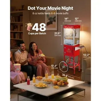 VEVOR Popcornmaschine Popcornautomat mit Kessel & Wagen, 800 W kommerzieller Popcornmaker, 48 Tassen pro Ladung, mit 2-Tasten-Bedienung, Glaswand, PC-Tür, 1 Portionierer, 3 Löffel, Rot VEVOR Popcornmaschine Popcornautomat mit Kessel & Wagen, 800 W kommerzieller Popcornmaker, 48 Tassen pro Ladung, mit 2-Tasten-Bedienung, Glaswand, PC-Tür, 1 Portionierer, 3 Löffel, Rot
