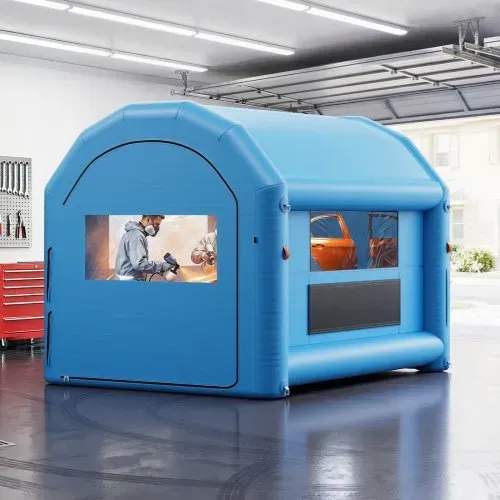 VEVOR Aufblasbare Lackierkabine 4x3x2,75 m Spritzkabine Farbkabine Blau, mit 750-W-Gebläse Aktivkohlefiltration PVC-Fenster Bogendach für Fahrräder Motorräder & Möbel Tragbar – Bild 7