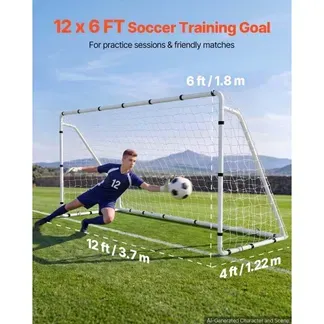 VEVOR Fußballtor 3,7 x 1,8 m Tragbares Soccertor mit Eisenrohrrahmen Weiß, für Gärten Parks Schulen und Schulsportplätze, mit PE-Netz für über 110 km/h, Bodenankern, Befestigungsbändern und Anleitung VEVOR Fußballtor 3,7 x 1,8 m Tragbares Soccertor mit Eisenrohrrahmen Weiß, für Gärten Parks Schulen und Schulsportplätze, mit PE-Netz für über 110 km/h, Bodenankern, Befestigungsbändern und Anleitung