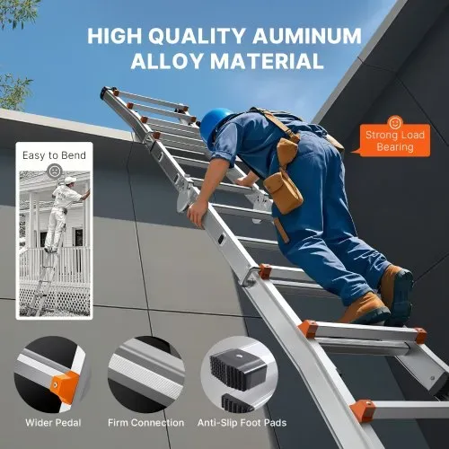 VEVOR Teleskopleiter mit A-Rahmen, 3350 mm, kompakte Aluminium-Ausziehleiter, multifunktionale, tragbare, zusammenklappbare Wohnmobilleiter, Teleskopleiter für Hausaufgaben, Treppen, Innen- und Außendächer, 150 kg Tragkraft – Bild 5