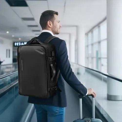 VEVOR Vakuum Rucksack, 65 L, erweiterbarer Vakuum-Kompressions-Reiserucksack mit Pumpe, mit TSA-zugelassenem Schloss, USB-Ladeanschluss, wasserabweisendes Handgepäck, für Business, Schwarz – Bild 7