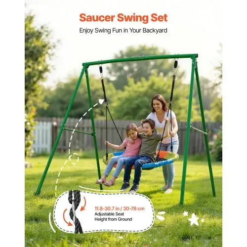 VEVOR Gartenschaukel mit A-förmigem Metallgestell, Schaukelsitz (101,6 cm Groß), bis zu 199,6 kg Tragkraft, Schaukelset Outdoor, Verstärkt mit Spiralförmigen Bodenankern, Tellerschaukel Farbenfroh VEVOR Gartenschaukel mit A-förmigem Metallgestell, Schaukelsitz (101,6 cm Groß), bis zu 199,6 kg Tragkraft, Schaukelset Outdoor, Verstärkt mit Spiralförmigen Bodenankern, Tellerschaukel Farbenfroh