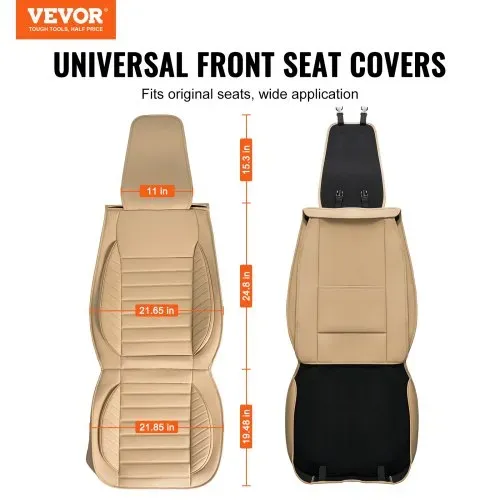 VEVOR Sitzbezüge, Universal Autositzbezüge Vordersitze, 2 Stk. Kunstleder Sitzbezug, Halbgeschlossenes Design, abnehmbare Kopfstütze und Airbag kompatibel, für die meisten Autos SUVs und Trucks Beige VEVOR Sitzbezüge, Universal Autositzbezüge Vordersitze, 2 Stk. Kunstleder Sitzbezug, Halbgeschlossenes Design, abnehmbare Kopfstütze und Airbag kompatibel, für die meisten Autos SUVs und Trucks Beige