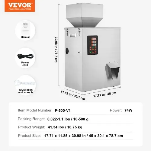VEVOR Pulverfüllmaschine, 0,022–1,1 lbs/10–500 g, automatische intelligente Partikelwaage, Füllmaschine, Flaschenbeutel, Pulverfüller, Partikelspender für Tee, Samen, Körner, Pulver, Mehl, Bohnen, Gli – Bild 6