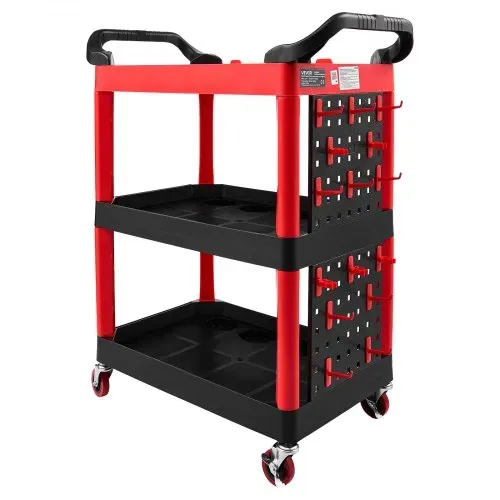 VEVOR Servicewagen Werkstattwagen PP-Rollwagen 810x425x970mm Schwarz & Rot, Werkzeugwagen mit 136kg Tragkraft, Inkl. 3 Ebene & 4 Rollen Pegboard & Handgriffen, Allzweckwagen für Garage Werkstatt Lager – Bild 10