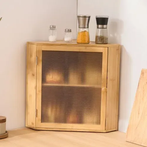 VEVOR Eck-Brotkasten doppellagiger Brotbehälter Brotbox Organizer aus Holz für selbstgebackenes Brot, Aufbewahrungsbehälter mit gewellter Acryl-Türplatte, Brotaufbewahrung Lagerung Natur – Bild 7