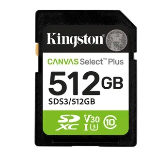 Kingston Technology 512GB SDXC Canvas Select Plus Gen3 150MB/s C10 UHS-I U3 V30 Kingston Technology 512GB SDXC Canvas Select Plus Gen3 150MB/s C10 UHS-I U3 V30