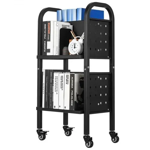 VEVOR Bücherwagen, 70 kg Tragkraft, Bibliothekswagen, 45 x 33 x 88 cm, Doppelseitiges L-förmiges Bücherregal mit Doppelbremsrollen, Bücherregalwagen für Wohnzimmer, Büro, Schule, Schwarz – Bild 10