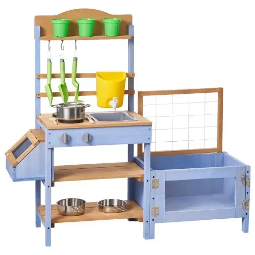 VEVOR Spielküche, Kinderküche, Spielzeugküche aus Holz mit Pflanzkasten, Wassertank, Spülbecken, Kochgeschirr & Zubehör, Holzküche für Rasen & Garten, für Kinder ab 3 Jahren, 1060x370x995mm – Bild 8