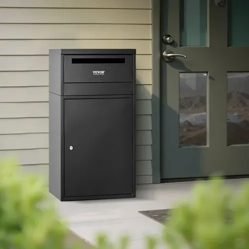 VEVOR Paketbriefkasten 500x325x909 mm, Paketkasten mit Schloss, Paketbriefbox aus verzinktem Stahl mit Diebstahlschutz-Design, Packstation für Zuhause und das Büro, Schwarz – Bild 7