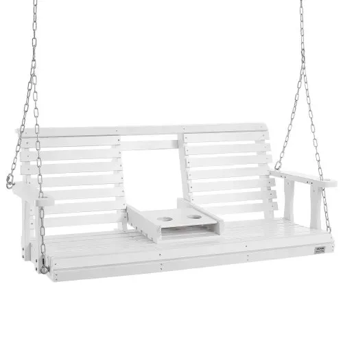 VEVOR Hollywoodschaukel Zedernholz, 1523x710x600mm, Terrassenschaukel für Hof und Garten, verbesserte Tragkraft von ca. 400 kg, robuste Schaukelstuhlbank mit Aufhängeketten für den Außenbereich, weiß – Bild 9