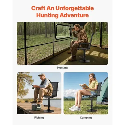 VEVOR Faltstuhl Campingstuhl Anglerstuhl mit gepolsterten Armlehnen, höhenverstellbarer Klappstuhl Gartenstuhl (136 kg belastbar) 360° geräuschlos drehbar, für Picknick Garten Outdoor Angeln – Bild 5