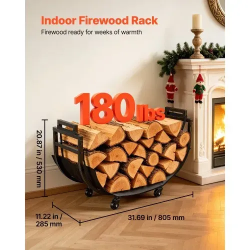 VEVOR Kaminholzregal Brennholzregal Feuerholzregal Kaminholzständer 805 mm, für Kamin & Ofen im Wohnzimmer Terrasse & Balkon, Stahlkonstruktion, Tragfähigkeit 80 kg, 4 Feststellbare Lenkrollen, Schwarz VEVOR Kaminholzregal Brennholzregal Feuerholzregal Kaminholzständer 805 mm, für Kamin & Ofen im Wohnzimmer Terrasse & Balkon, Stahlkonstruktion, Tragfähigkeit 80 kg, 4 Feststellbare Lenkrollen, Schwarz