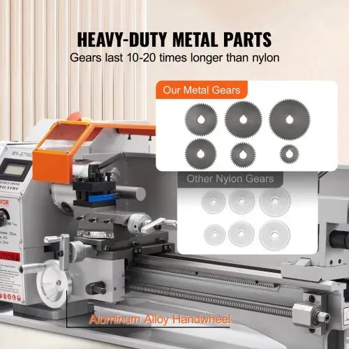 VEVOR Metalldrehmaschine 17,8x40,6cm Drehbank Metall 50-2500U/min Tischdrehbank Tischdrehmaschine 800W 9x metrische (von 0,5 bis 3 mm) 10x zöllige (von 10 bis 44 TPI) Gewinde MT5 Spindelkonus – Bild 4