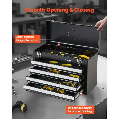 VEVOR Werkzeugkasten 520x218x361 mm, Werkzeugkiste mit 4 Schubladen, Werkzeugkoffer mit EVA-Einlagen, Schubladenverriegelung mit Kugellagern & Pulverbeschichtung, multifunktionaler Werkzeug-Organizer – Bild 3