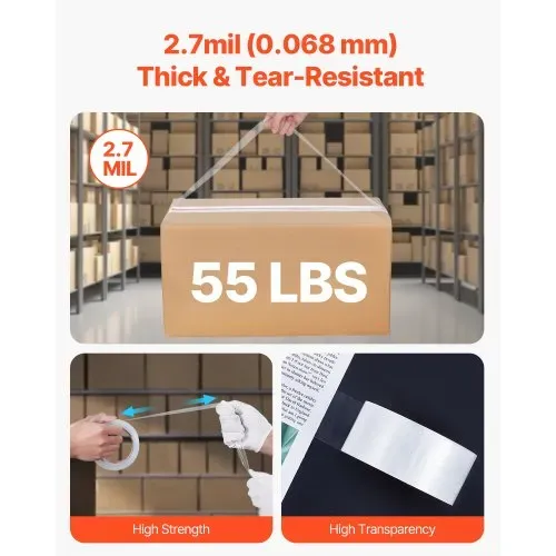VEVOR Transparentes Packband, 76,2 mm Kern, 12er-Set 47,8 mm x 59,436 m Paketklebeband mit Spender, 0,068 mm Hochleistungs-Klebeband, ideal für Umzüge, Lagerung & Verpackung, Versand & Postversand – Bild 3