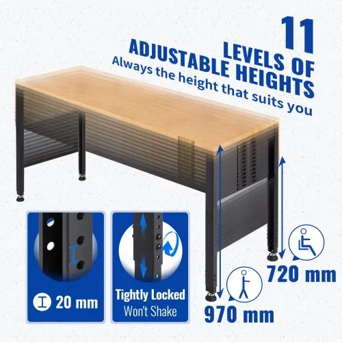 VEVOR Höhenverstellbare Werkbank 135 x 46 x 72 - 97 cm Spanntisch, 900 kg Gewichtskapazität Arbeitstisch, Braun Klappbare Werkzeugbank aus Kaltgewalzter Stahl, Multifunktionswerktisch für Lager & Büro – Bild 2