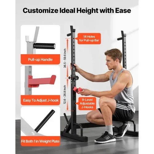VEVOR Power Cage Squat Rack für Heimfitnessstudio mit verstellbarer Höhe & Breite, 250 kg Tragkraft, Krafttrainingsgerät mit Hantelablagen und J-Haken für Bankdrücken, Kniebeugen und Gewichtheben – Bild 4
