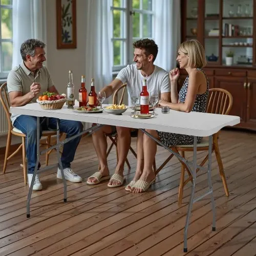 VEVOR Klapptisch Buffettisch tragbarer Allzwecktisch 180 cm, rechteckiger Kunststofftisch (für 4-6 Personen) mit integriertem Griff, Gartentisch Campingtisch für Partys Picknick Camping, weiß – Bild 7