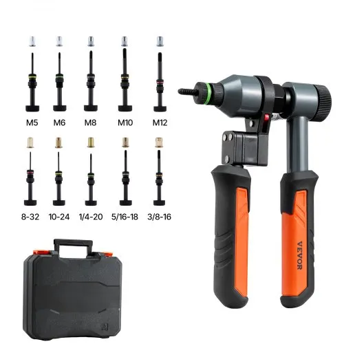 VEVOR Nietmutternzange Set 21 cm, Ratschen Nietzange mit 10 Dornen & 100 Muttern in metrischen und SAE-Größen M5, M6, M8, M10, M12, 8-32, 10-24, 1/4-20, 5/16-18, 3/8-16 UNC, inkl. Tragekoffer VEVOR Nietmutternzange Set 21 cm, Ratschen Nietzange mit 10 Dornen & 100 Muttern in metrischen und SAE-Größen M5, M6, M8, M10, M12, 8-32, 10-24, 1/4-20, 5/16-18, 3/8-16 UNC, inkl. Tragekoffer