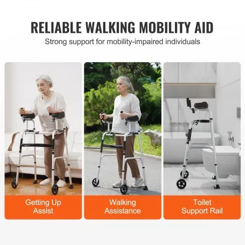 VEVOR 2-in-1-Gehhilfe, zusammenklappbar, mit abnehmbaren Armlehnen, höhenverstellbar, zusammenklappbar, mit 5-Zoll-Vollrädern, leichtes Aluminium | Mobilitätshilfe mit Vorderrädern für ältere und behinderte Menschen, 204 kg – Bild 5