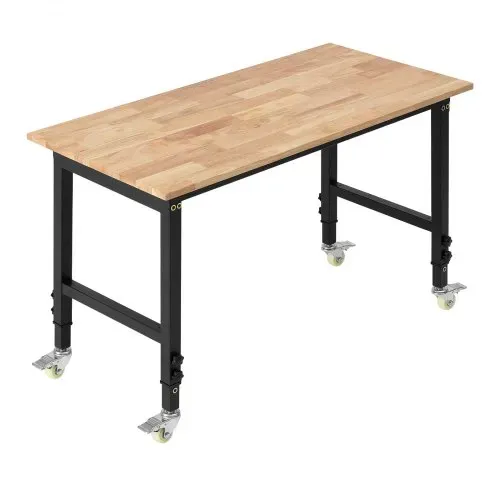 VEVOR Werkbank, 680 kg, Werkstatttisch mit Rolle, 122x60 cm große Arbeitsplatte aus Eichenholz, Arbeitstisch mit Höhenverstellung von 725-1075 mm, Werktisch für Garage, Werkstatt, Zuhause & Büro – Bild 9